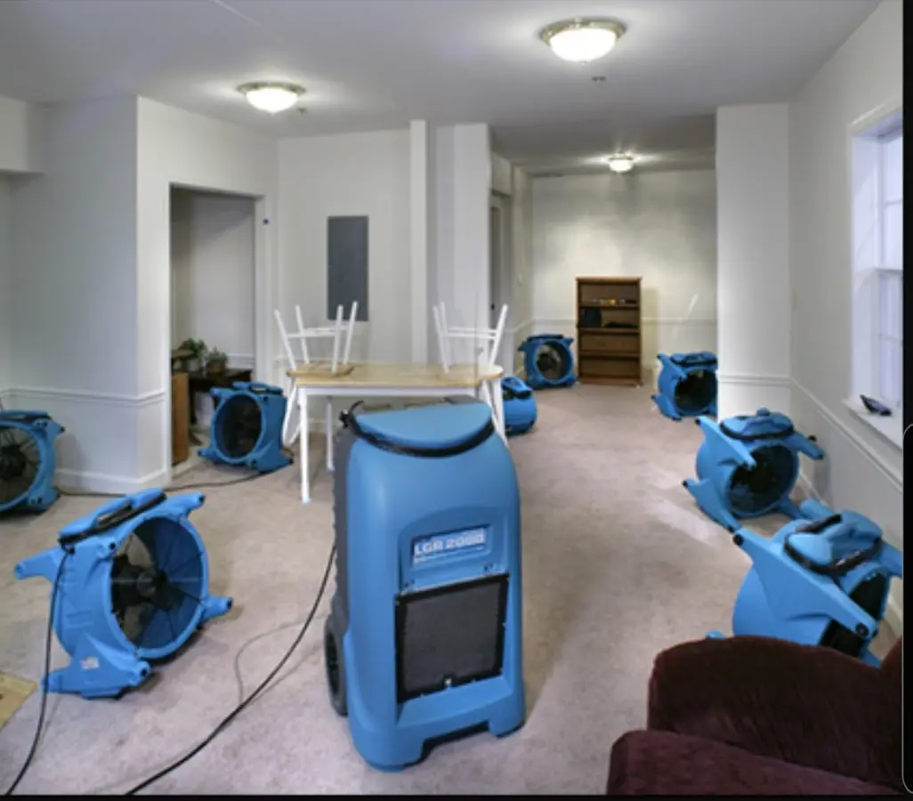 Air movers and dehumidifier setup for Water Extraction & Removal in North Canton